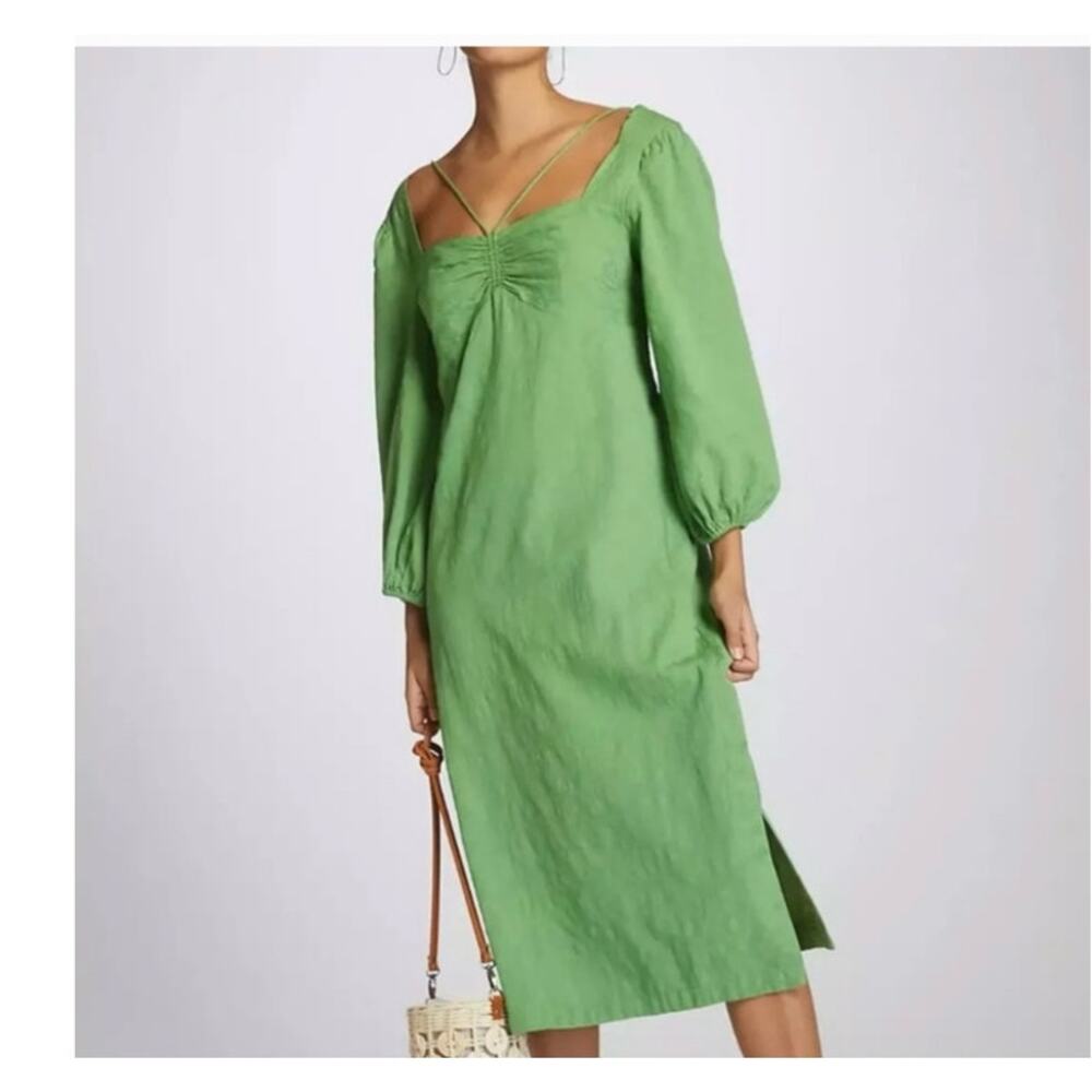 Anthropologie Maeve Low Back Midi Dress size 10 Green Floral Jaquard
